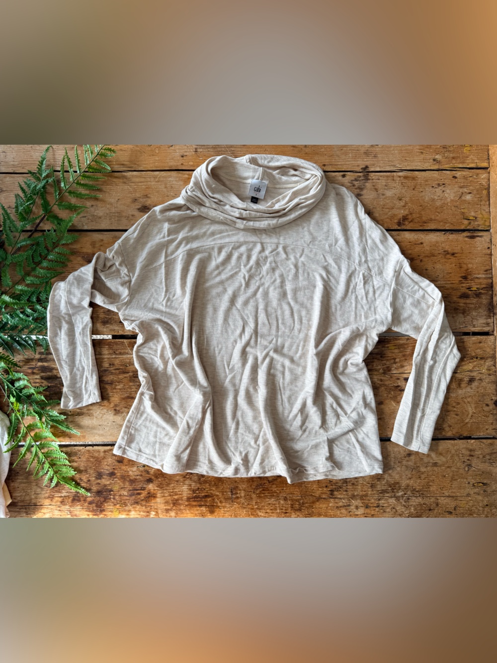 CAbi Lightweight Cream Slouchy Neck Long Sleeve Top